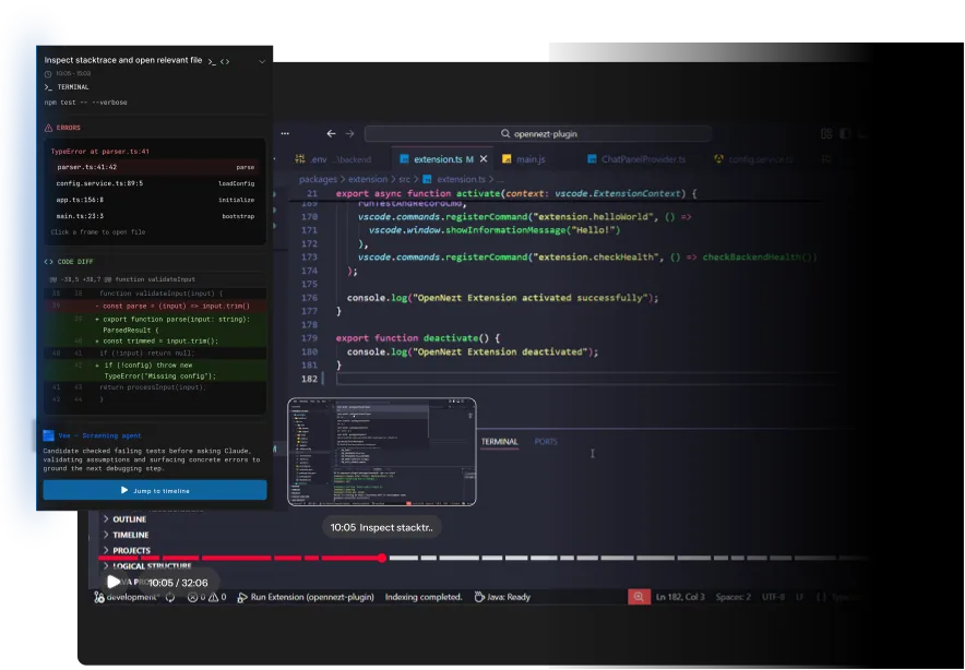 OpenNezt session replay timeline with scrubbable playback